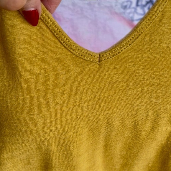 Mustard V-Neck Short Sleeve Women's Top - Picture 7 of 13